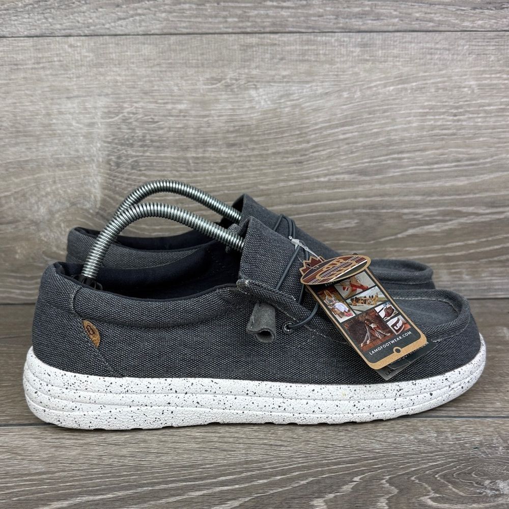 Lamo Paul Lamolite Mens Sz 10 Charcoal Gray Canvas Slip On Moc Toe Loafers NWT